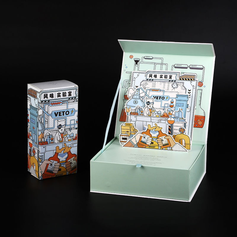 جعبه مقوایی FSC Luxury Rigid 3D Pop Up جعبه مقوایی برای مگنت های بطری شراب فلپ پنل